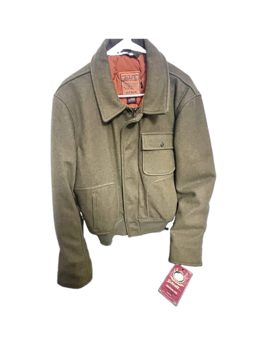 Mans SCHOTT N.Y.C Flyer's Spec 86 Large size bomber Wool  jacket New W Tags